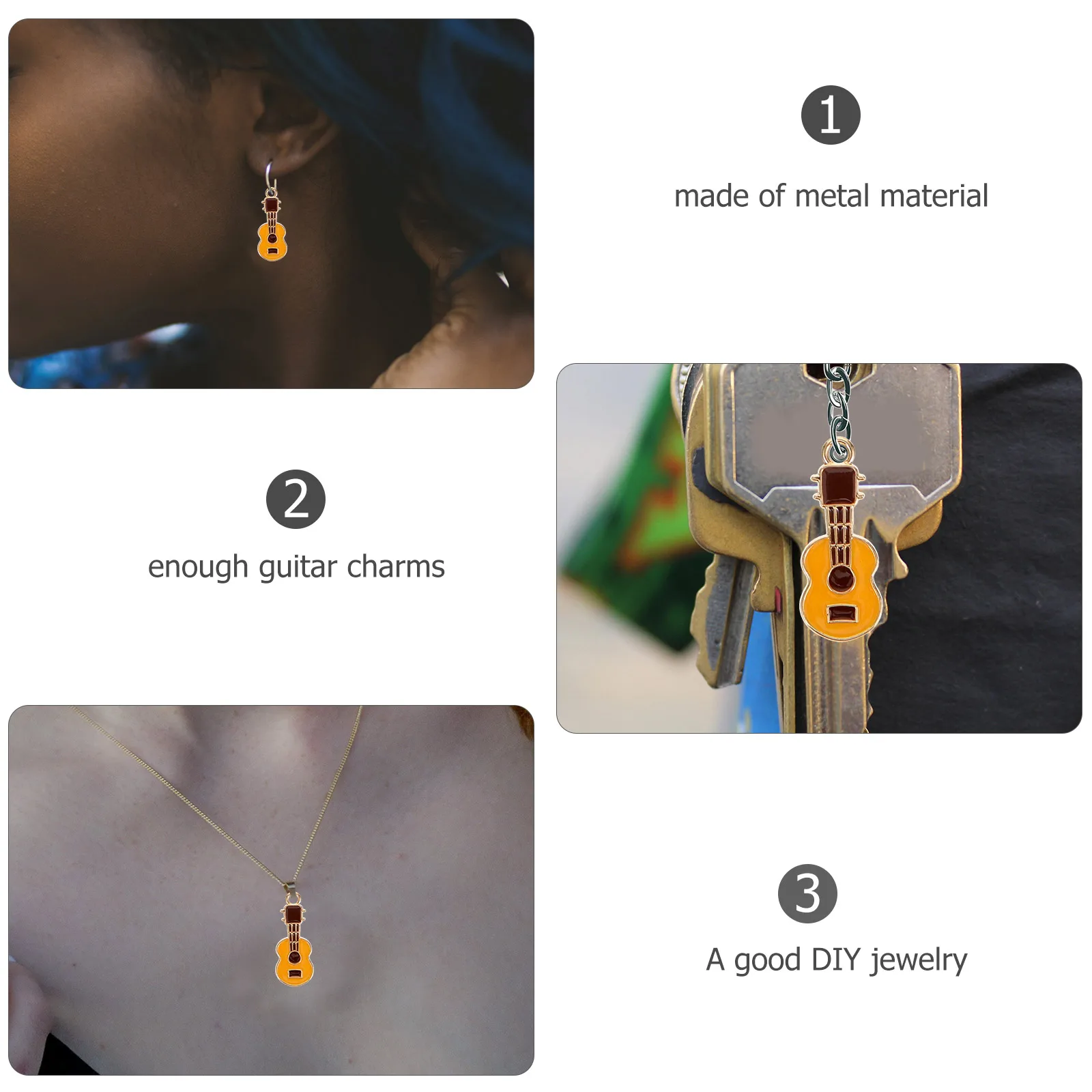 

10pcs Metal Guitar Charms DIY Earrings Bracelet Pendant Jewelry Making Accessories Instrument Shaped Hanging Decor for Necklace