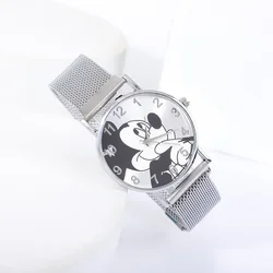 Stylish Disney Mickey Mouse Watch with Stainless Steel Mesh Strap for Men and Women