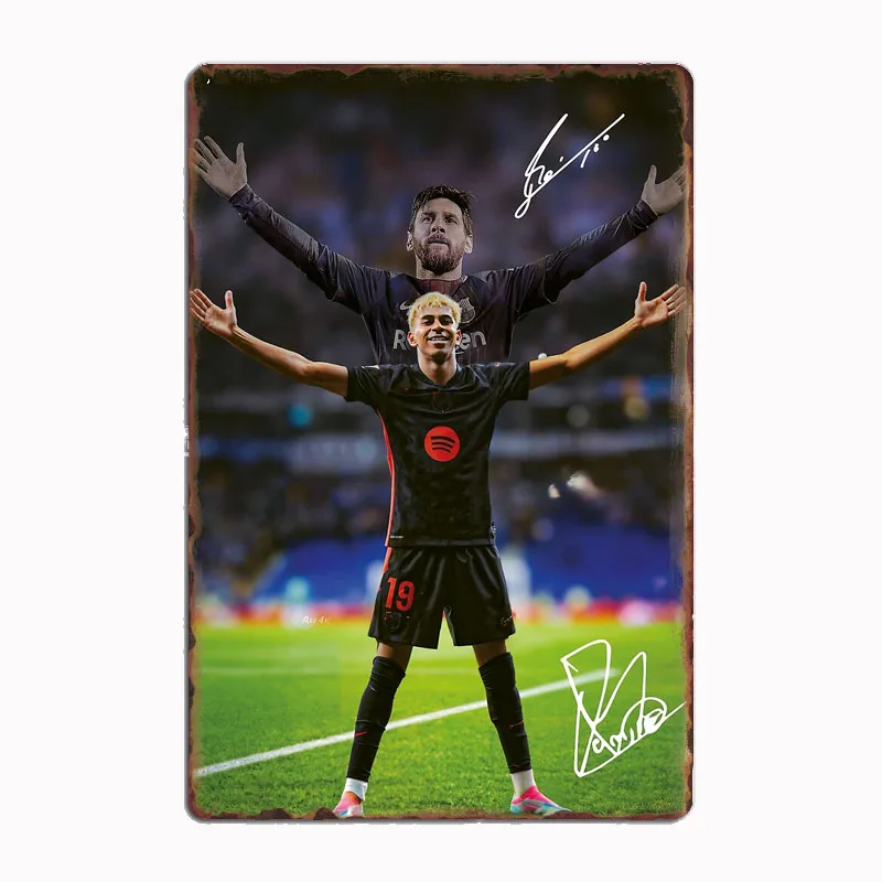 Lamine Yamal LinonelFootball Sport Player Retro Posters Metal Sign Custom Garage indoor Wall Room Decor Tin Vintage Home Decor