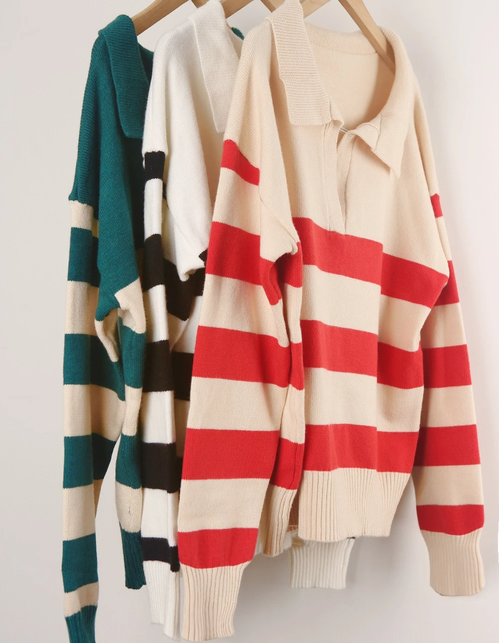 

Pullovers Women Sweaters Knitted Polo Neck Full Sleeve Jumpers Y2k Streetwear Elegant Splice Knit Striped Autumn Winter 2025