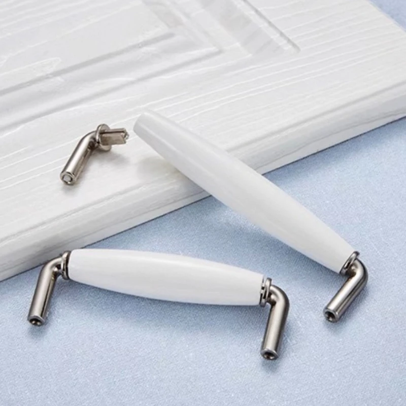 Modern Ceramic Cabinet Handles 96mm/128mm Zinc Alloy Drawer Knobs Bright Chrome Wardrobe Door Pulls Furniture Accessories