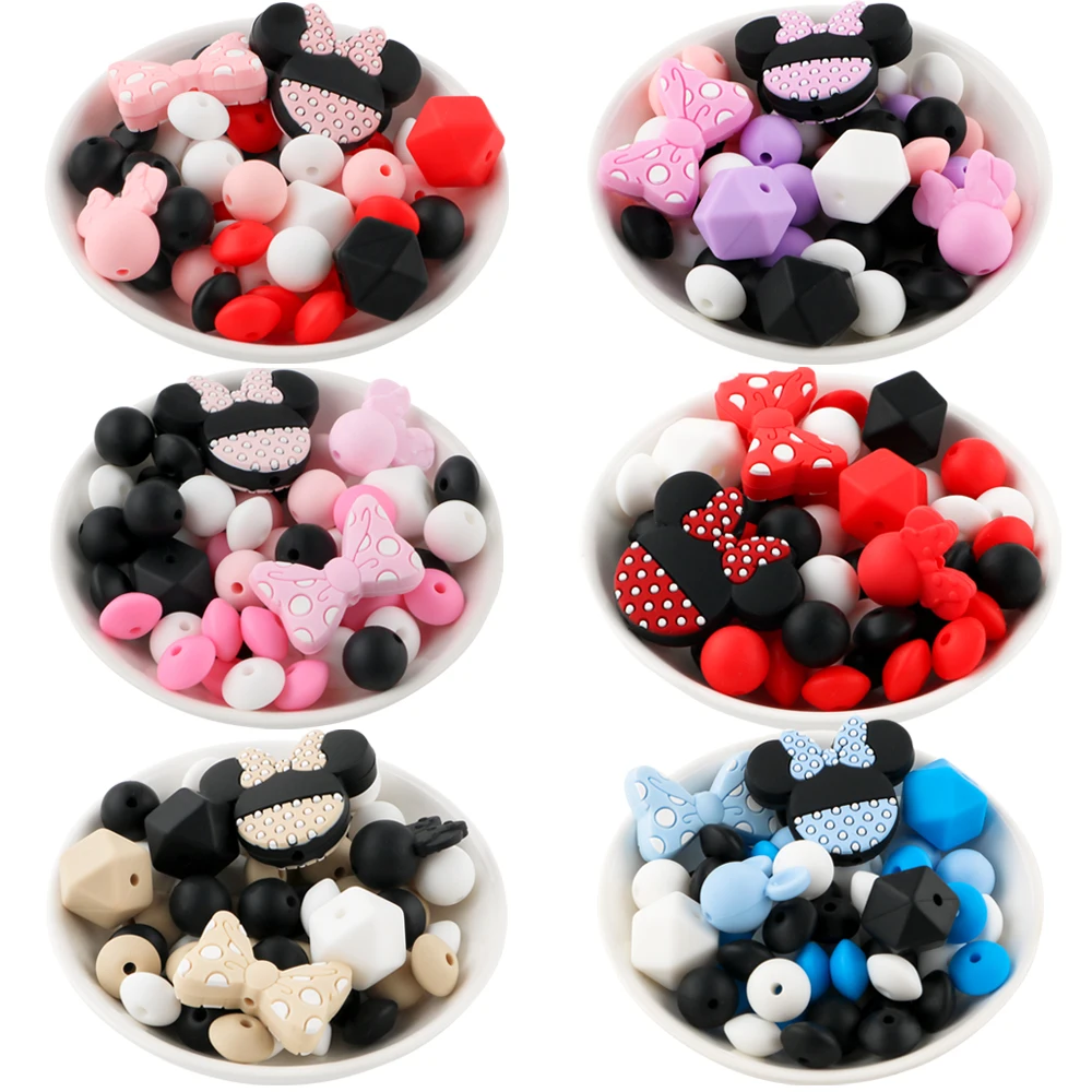 Kovict Silicone Focal Beads Mouse Bow Round Lentil Loose Beads Set For Jewelry Making DIY Bracelet Keychain Necklace Accessorie