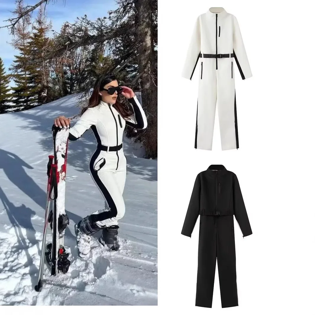 

Женская модная теплая лыжная куртка-комбинезон: повседневный, универсальный, приталенный, многофункциональный, однотонный, с длинными рукавами, из хлопка