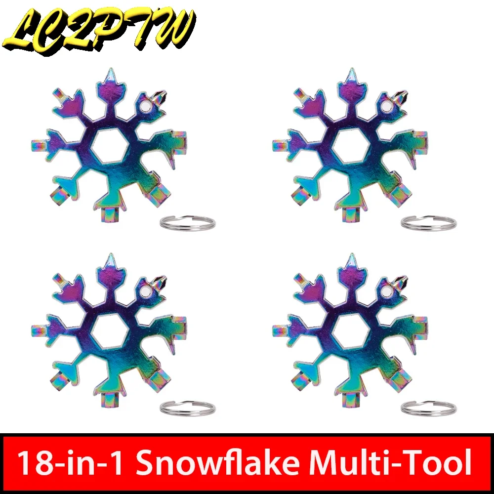 4PCS 18 In 1 Mini Snowflake Multi Pocket Tool Multipurpose Camp Survive Spanner Hex Wrench Outdoor Hike Key Ring Key Chain Parts