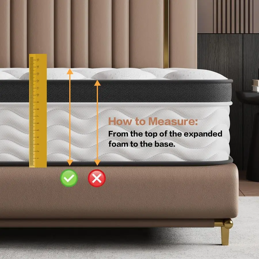 مرتبة مقاس، مرتبة كاملة مقاس 12 بوصة، مراتب هجينة لتخفيف آلام الظهر، عزل الحركة لتخفيف الضغط، شهادة CertiPURUS #5