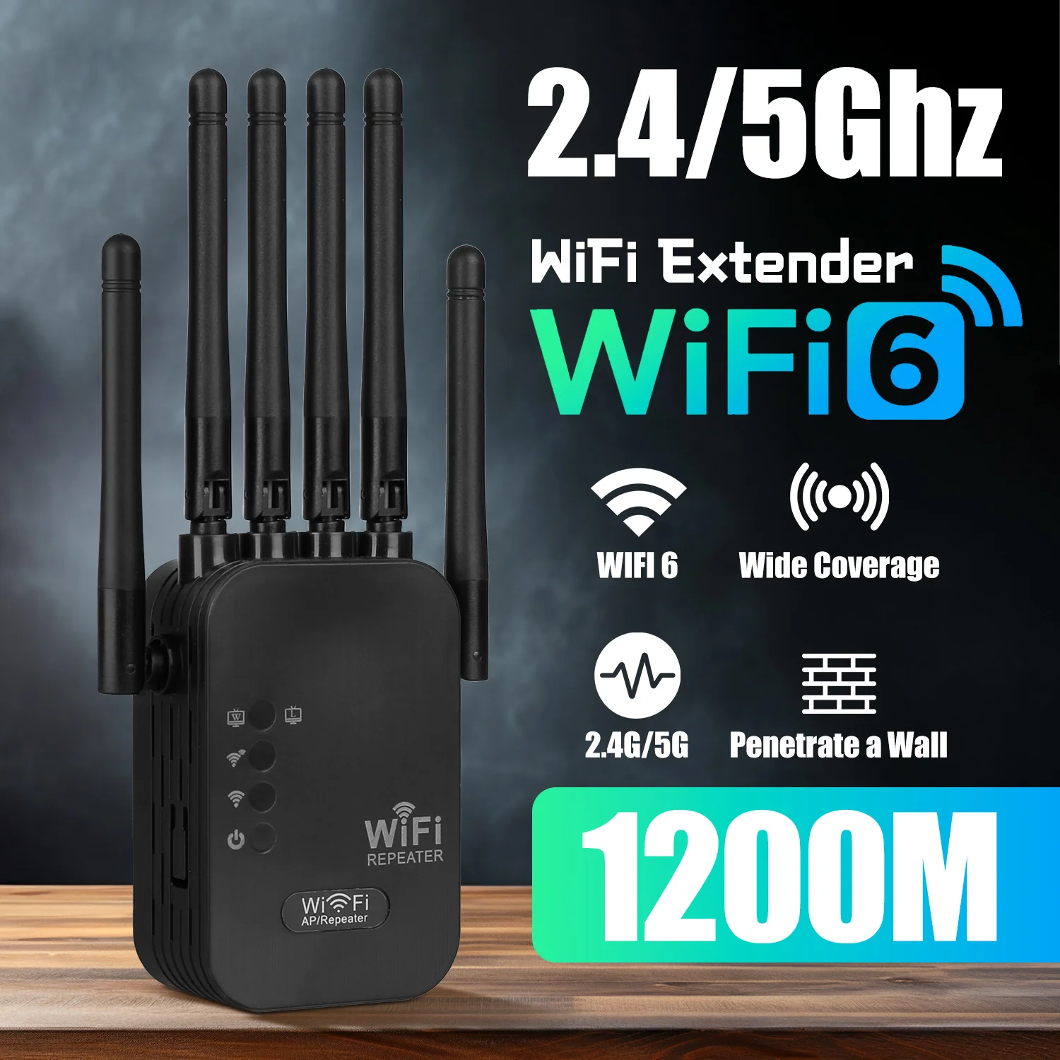 

WiFi 6 Extender Works with Any Router Universal Compatibility Dual Band Gigabit Ethernet Ports 6 Antennas for 50+ Devices