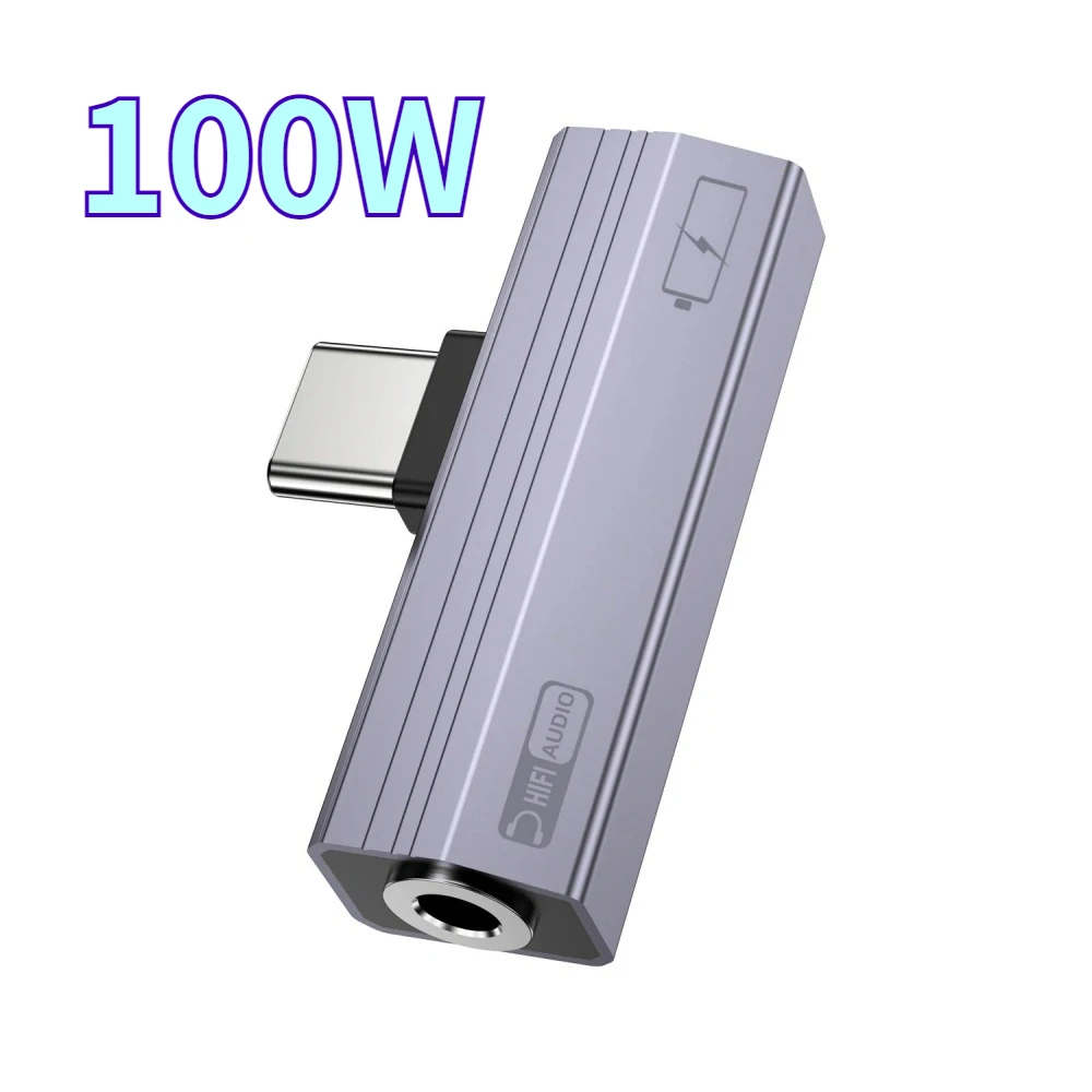 2 In 1 Type-C Splitter Adapter 100W PD Fast Charging 3.5mm Audio Jack Converter For Gaming Broadcast Type-C Phone Audio Charging