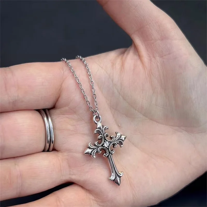 Stainless Steel Cross Pendant Necklace: Gothic Y2K Streetwear Everyday Silver Jewelry view 6