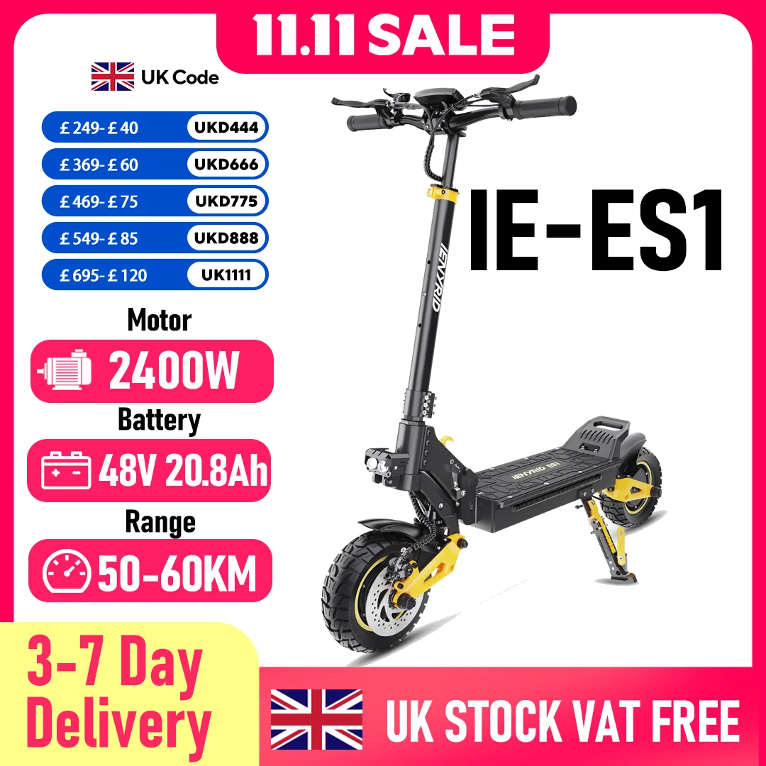 IENYRID IE-ES1 سكوتر كهربائي قابل للطي 2400 واط محرك مزدوج 48V20.8Ah بطارية ليثيوم E-سكوتر سكوتر 10 بوصة إطارات E-سكوتر