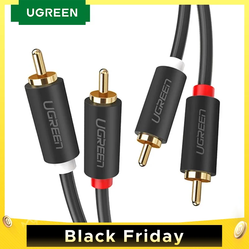 UGREEN 2RCA to 2 RCA Male to Male Audio Cable Gold-Plated RCA Audio Cable 2m 3m 5m for Home Theater DVD TV Amplifier CD Soundbox