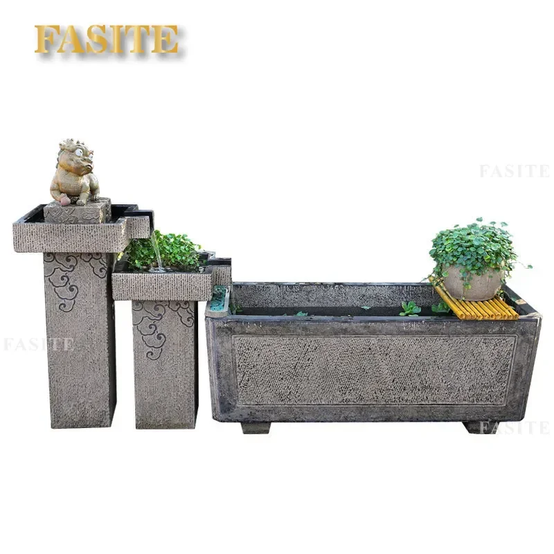 Chinese Style Outdoor Water Fountain Garden Yard Balcony Landscaping Fish Pond Feature Small Tank Flowing Water Ornament