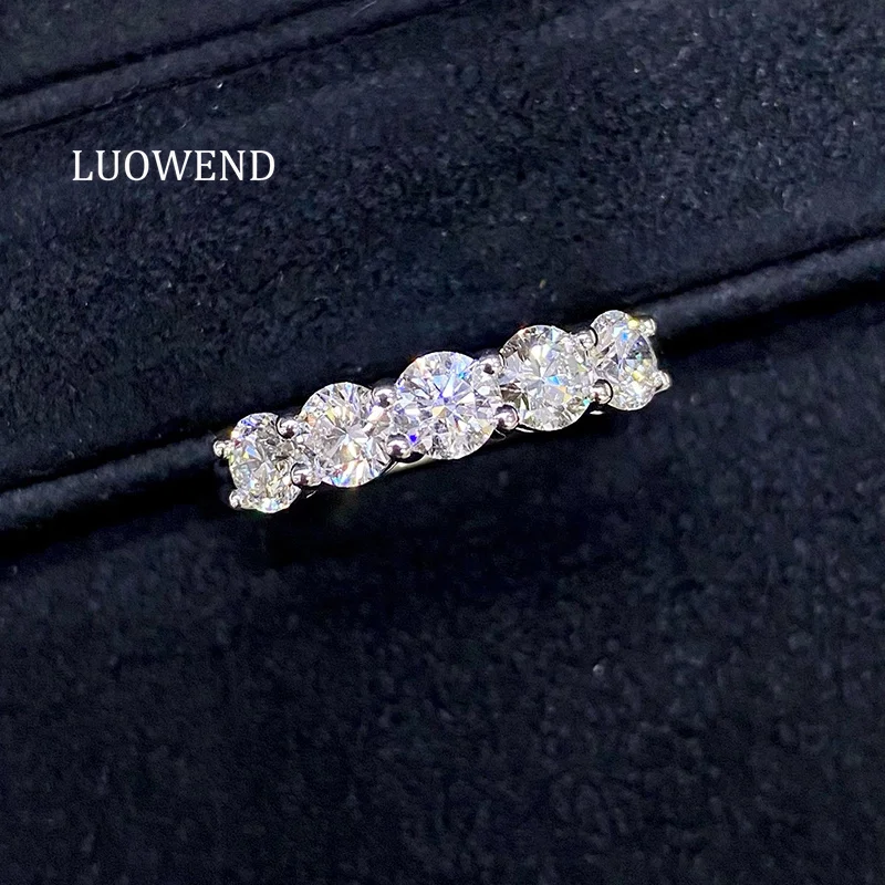 LUOWEND 100% 18K White Gold Rings Luxury Classic Design Real Natural Diamond Engagement Ring for Women High Wedding Jewelry
