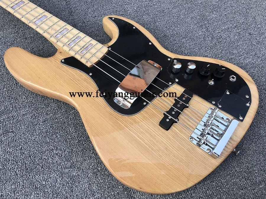 electric bass guitar, Natural Color, ash wood body,4 Strings, active pickup,High Quality Jazz Bass Guitar,free shipping