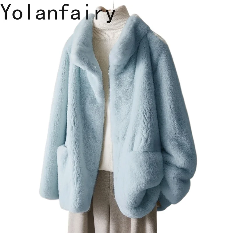 

YOLANFAIRY Genuine Whole Mink Natural Fur Coat Woman Winter Stand Collar Real Fur Coats Mink Jacket Young Warm Outerwears Abrigo
