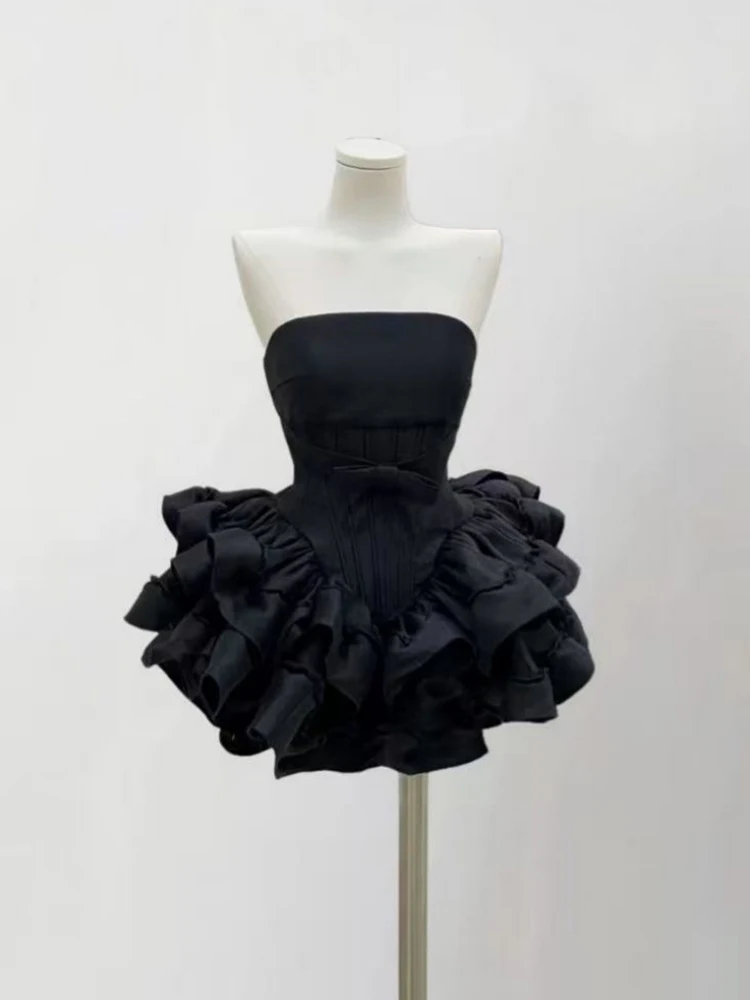 

Sexy Spicy Girl Sle k Strapl Puffy Skirt Dr with Bow Waist Cinching Design Anti-Aging Cake Skirt Sle for Teenage...