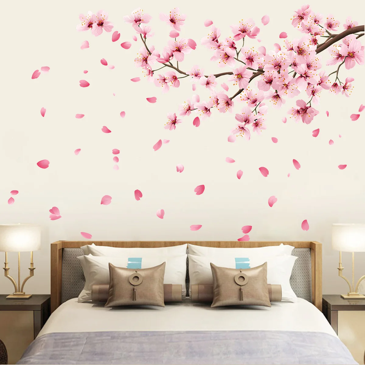 Pink Peach Blossom Branches Wall Sticker Home Decoration Waterproof Self-adhesive Stickers Bedroom Living Room Decor Wall Decals