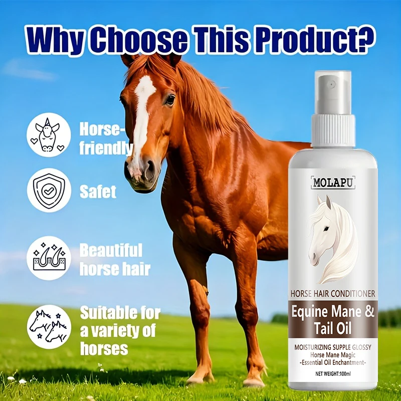 Horse Care Oil - Instant Detangler & Smoothing Mane Conditioner, Plant-Based Horsehair Oil for All Breeds and Foals, Shining Detangling Spray, Suitable for Braiding, Bun Making, Performances, and Daily Grooming