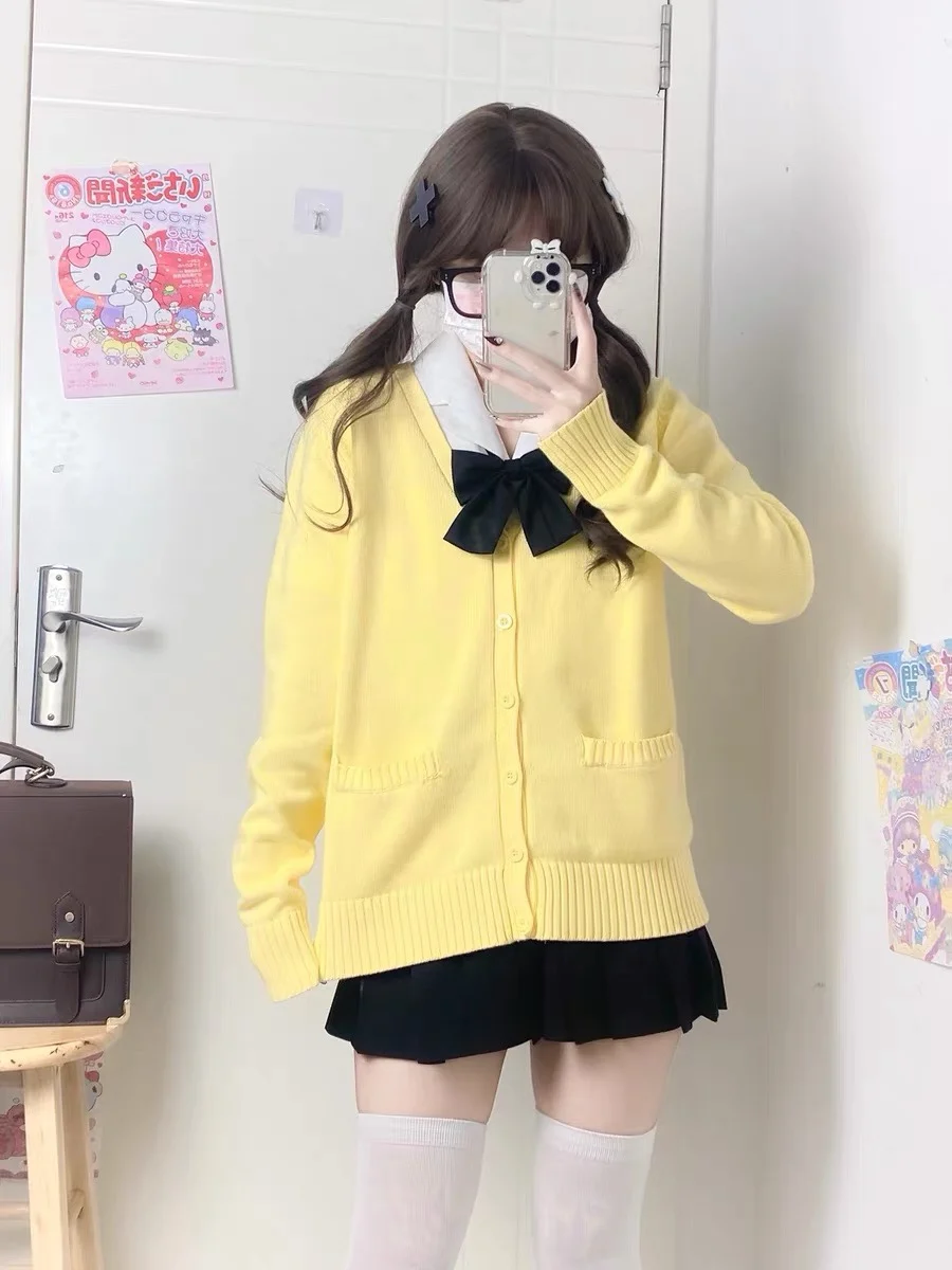 سترة تريكو نسائية جديدة موديل 2024 باللون الأصفر أنيمي أصلية JK orm متعددة الاستخدامات سترة محبوكة للكلية #4