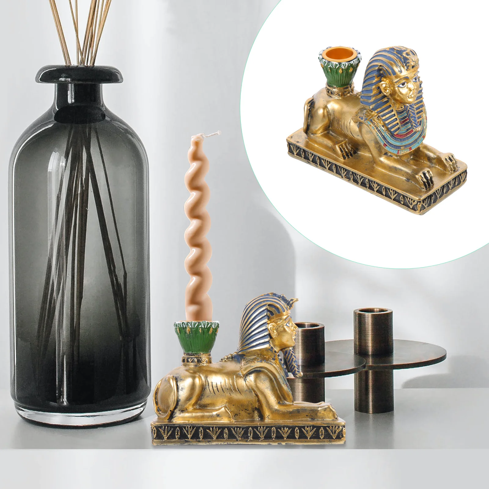 

Resin Sphinx Candlestick Holder Decorative Romantic Office Bedroom Desktop Desktop Candlesticks