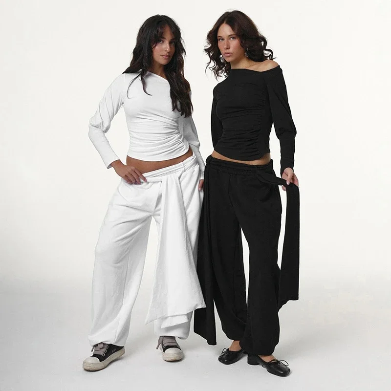 

Off Shoulder Ruched Crop Top And Drawstring Waist Skirt Two Piece Set For Women Chic Casual Date Outfit Party Autumn Cozy Gift