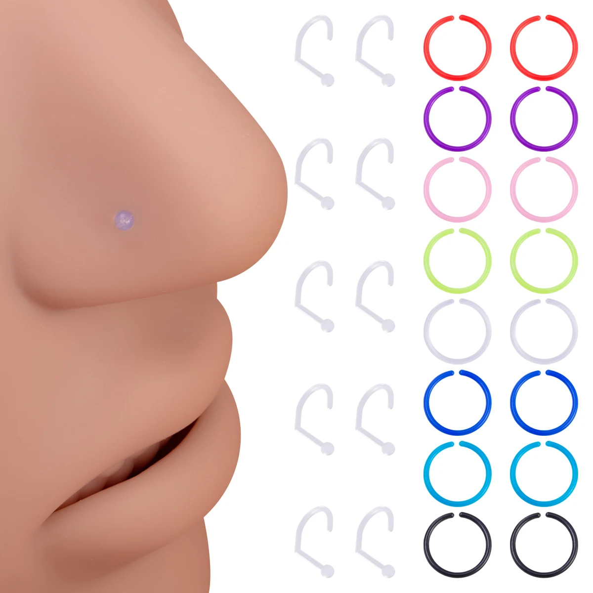 26/52pcs Flexible Acrylic Nose Rings Stud Retainers Piercing Hole Keeper Body Jewelry for Nostril Cartilage Tragus Daith Helix