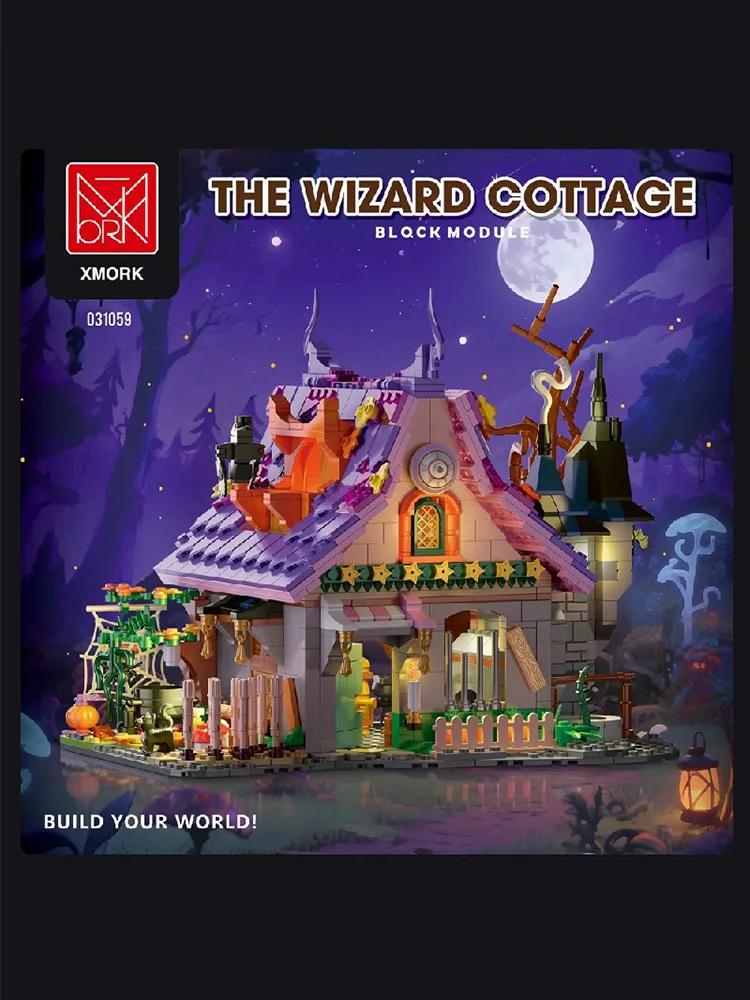 Klemmbausteine Mittelalterliches Magier-Häuschen mit LED, modulare Sets, Stadtansicht, Apartment, Laden, Haus. Architektur-Bausatz, Spielzeug für Jungen/Erwachsene/Kinder, Geschenk, 1202 Teile