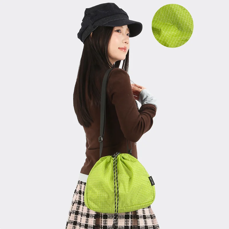 

Casual Crossbody Bag for Women Drawstring Plaid Lightweight Waterproof Bucket Bag Camping Exercise Japanese Single Shoulder Bags