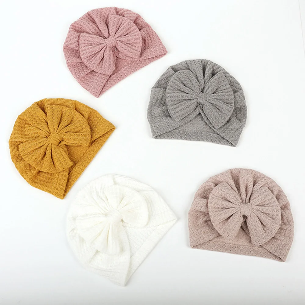 Baby Turban Hats Baby Girls Boys Hat Solid Color Bow Knotted Hats Newborn Fetal Cap Headband Kids Headwear Hair Band Accessories