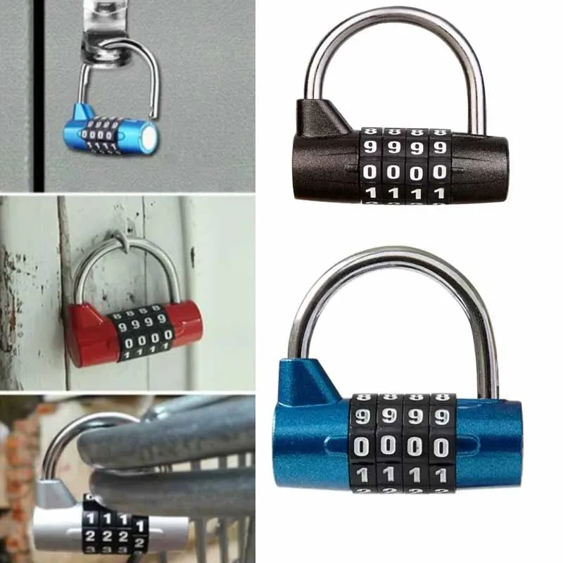 

3 4 Digit Resettable Combination Padlock Luggage Case Padlock Box Black Lock Coded Lock School Gym Locker Multifunctional Digit