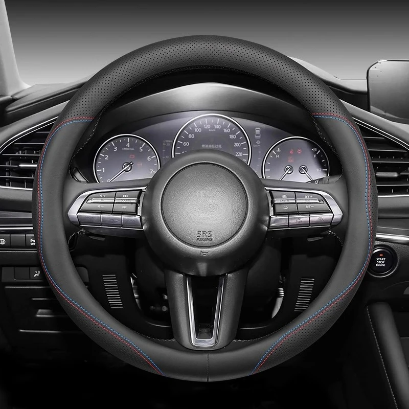 

Для Mazda 3 Axela CX30 50 CX5 4CX8 кожаный чехол на руль, четырехсезонный универсальный противоскользящий аксессуар для салона автомобиля