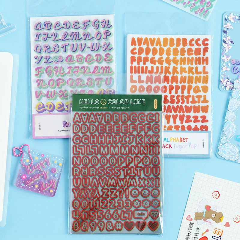 1000pcs Gradient Color Hollow Cute Cartoon Letter and Number Stickers with No Trace Notebook Hand account Decoration Letters image 2