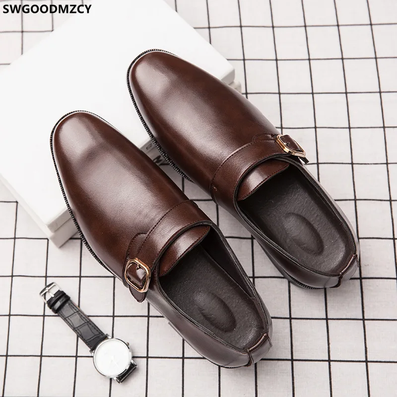 

Classic Office Shoes for Men Formal Monk Strap Mens Brown Dress Shoes Black Slip on Shoes Men 2023 Sapato Masculino De Luxo