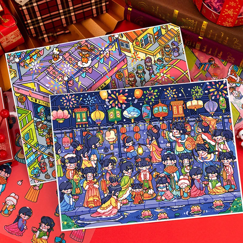 

Mr. Paper 2Style Festival Series Diorama Stickers - Новый год и тема фонаря, большие 3D миниатюрные наклейки сцены, декор из материала «сделай сам»