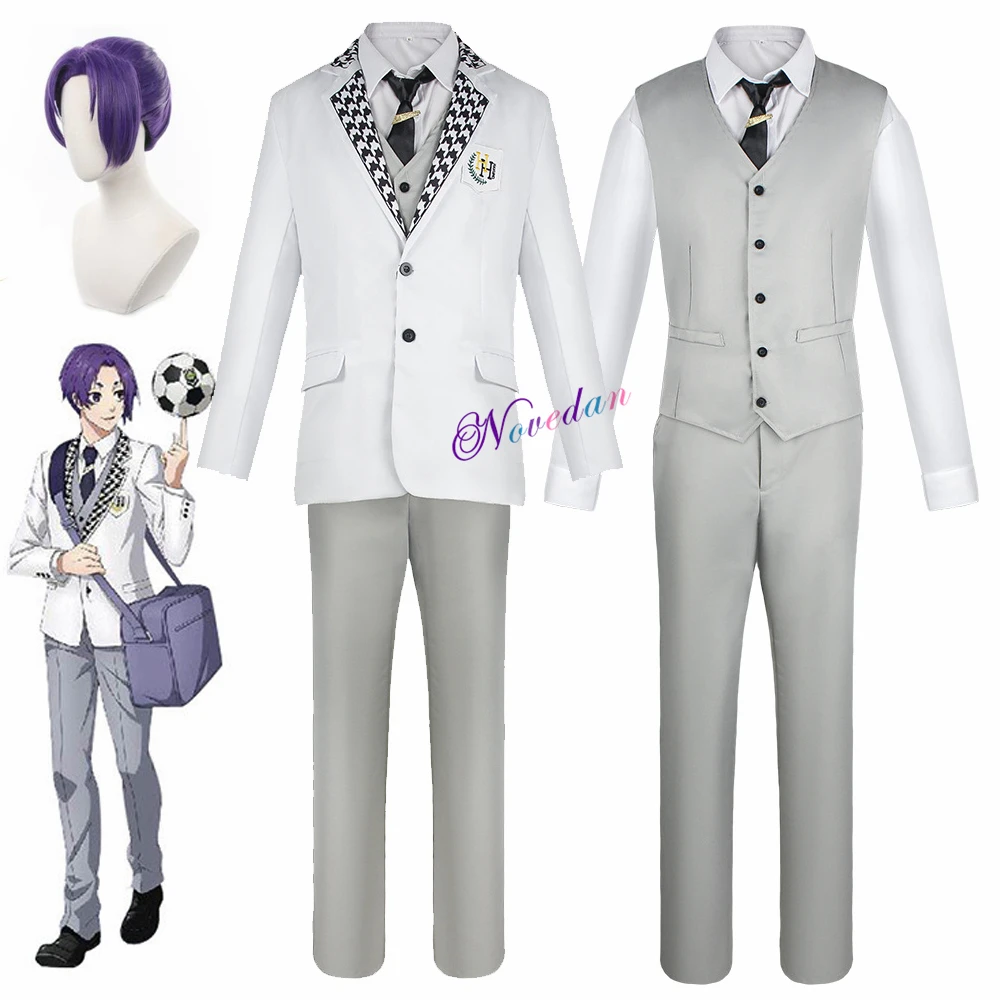 

Blue Lock Anime Cosplay Costume Wig Episode Nagi Seishiro Reo Mikage DK School Uniform White Embroidery Jacket Halloween Suit