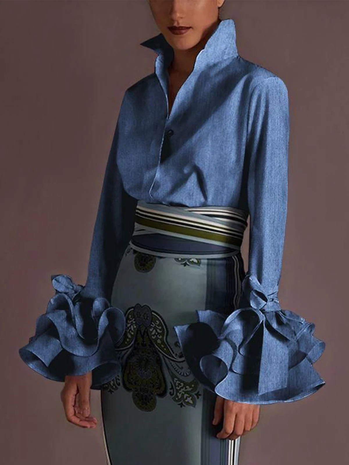 

Organza Mesh Blouse for Women Stand Collar Lace-up See Through V-Neck VCasual Elegant Office Lady Half Sleeve Blouse Top