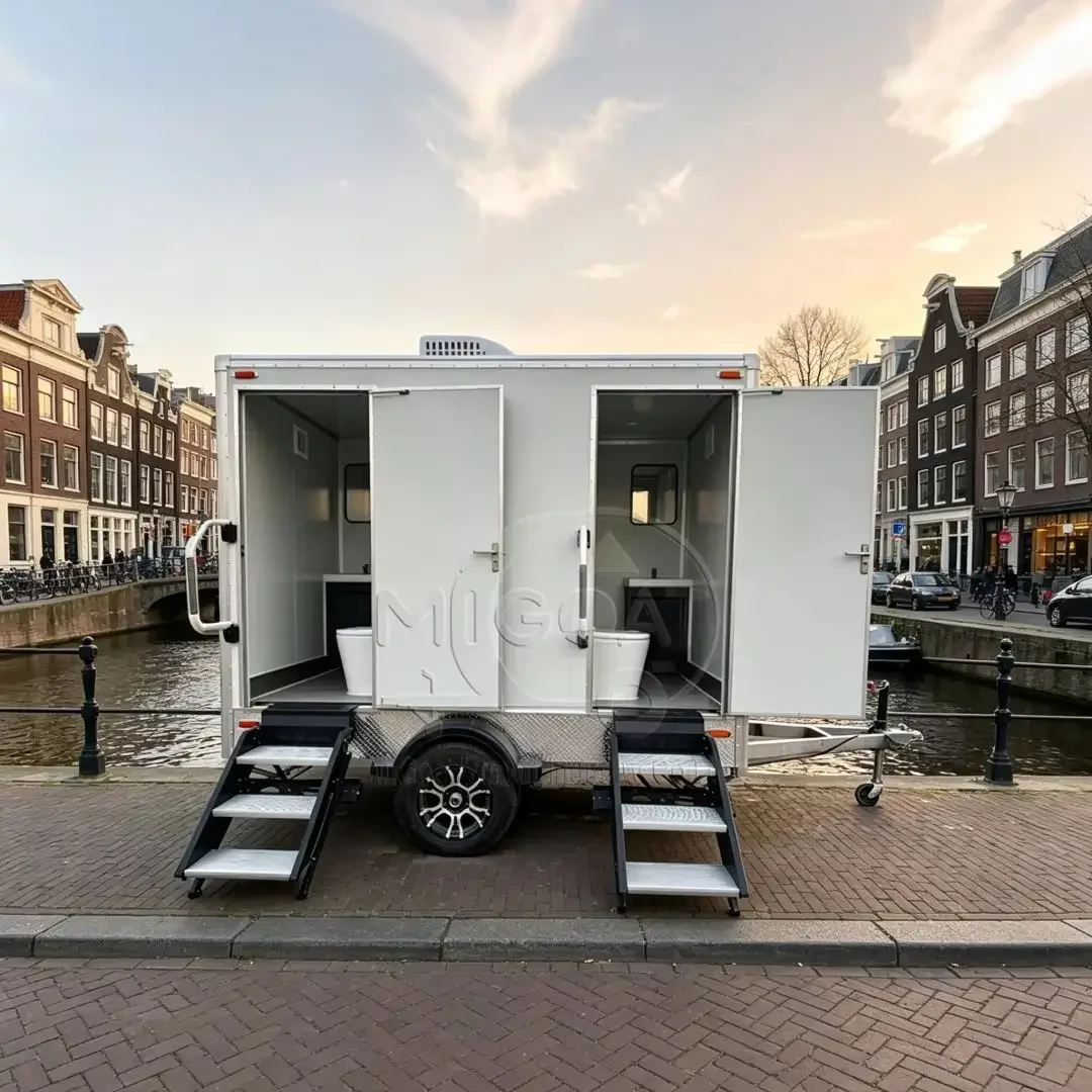 2-Room White Portable Restroom Trailer Mobile Toilet for Construction Site Concert Festival & Large Outdoor Events