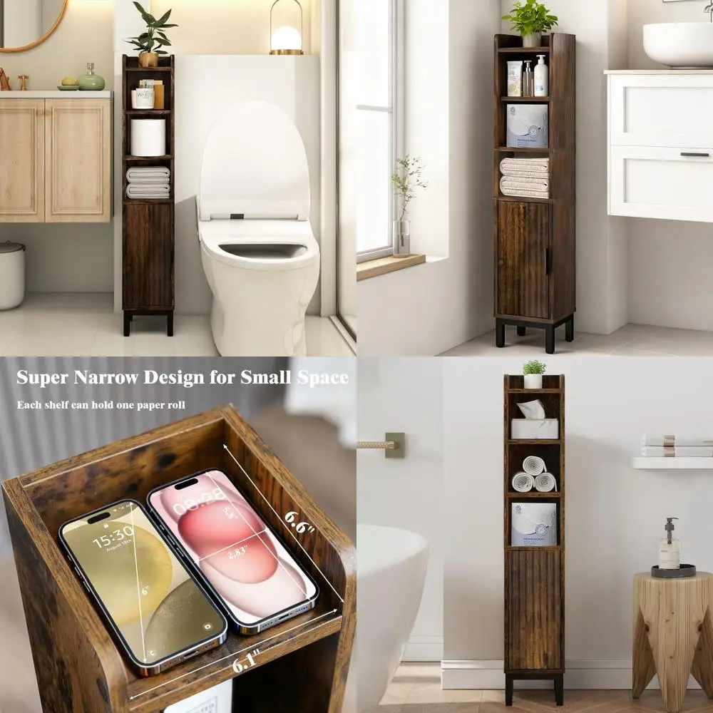 

Узкий шкаф для хранения в ванной комнате, угловой напольный шкаф для туалетной бумаги, 5-ярусный с дверцами и полками, органайзер для ванной комнаты с регулировкой