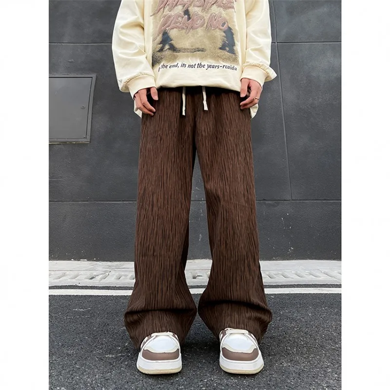 Designer Men Pants Oversized Baggy Wide Leg Trousers Male Elastic Waist Pinstriped Fashion Clothing