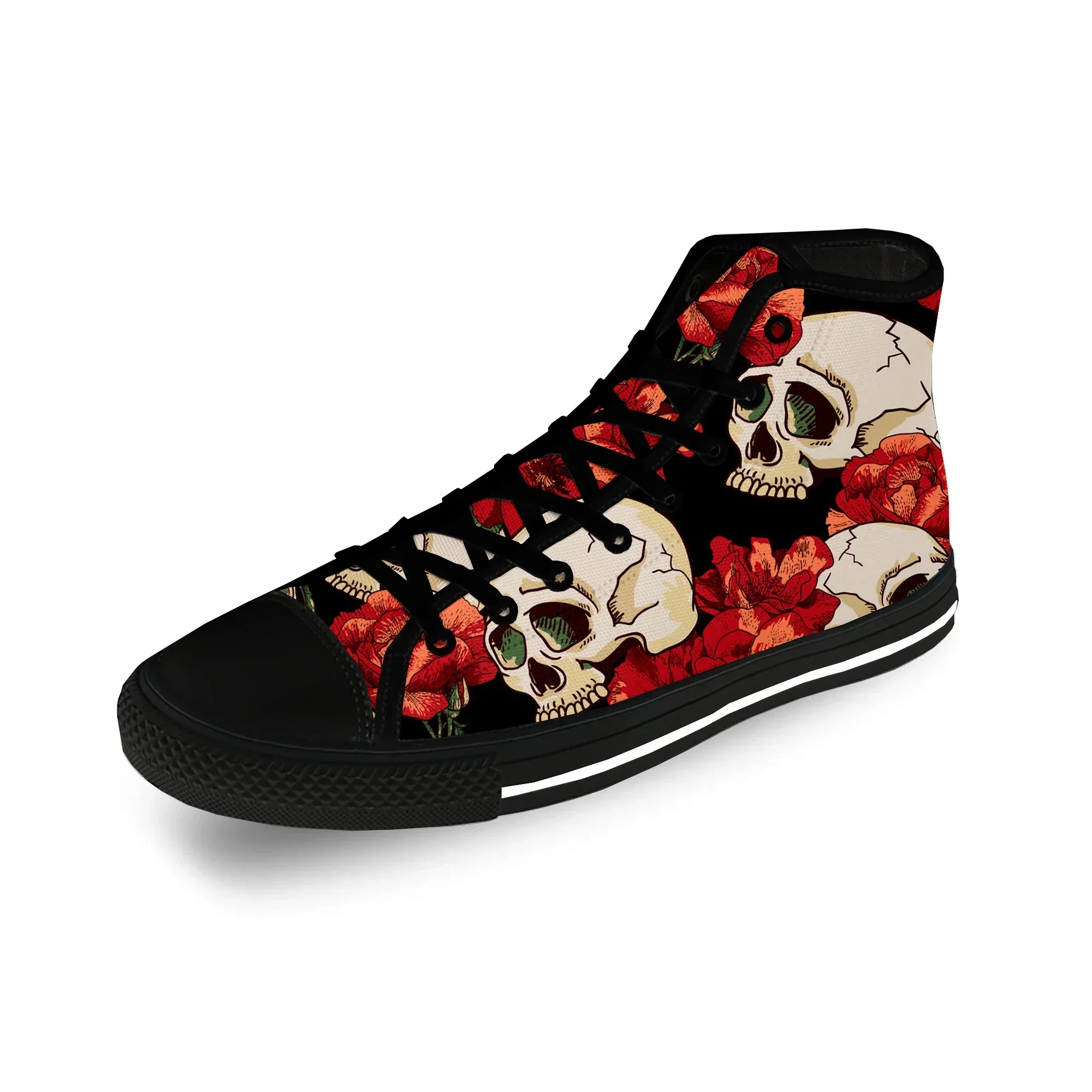 

Повседневные модные кеды унисекс с 3D-принтом «Череп Дня мертвых» на Хэллоуин, легкие дышащие кроссовки из канваса с высоким верхом