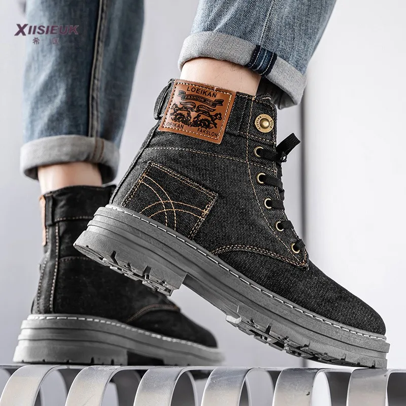 

Large Size 48 Boots Men's 2025 New Autumn Thi Bot ort High Help Canvas oes Briti Sle Work Boots