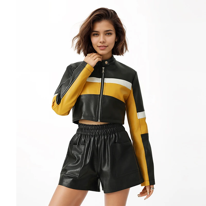

Женская модная мотоциклетная куртка из искусственной кожи, винтажное пальто, весенне-осенняя верхняя одежда, повседневная короткая куртка на молнии