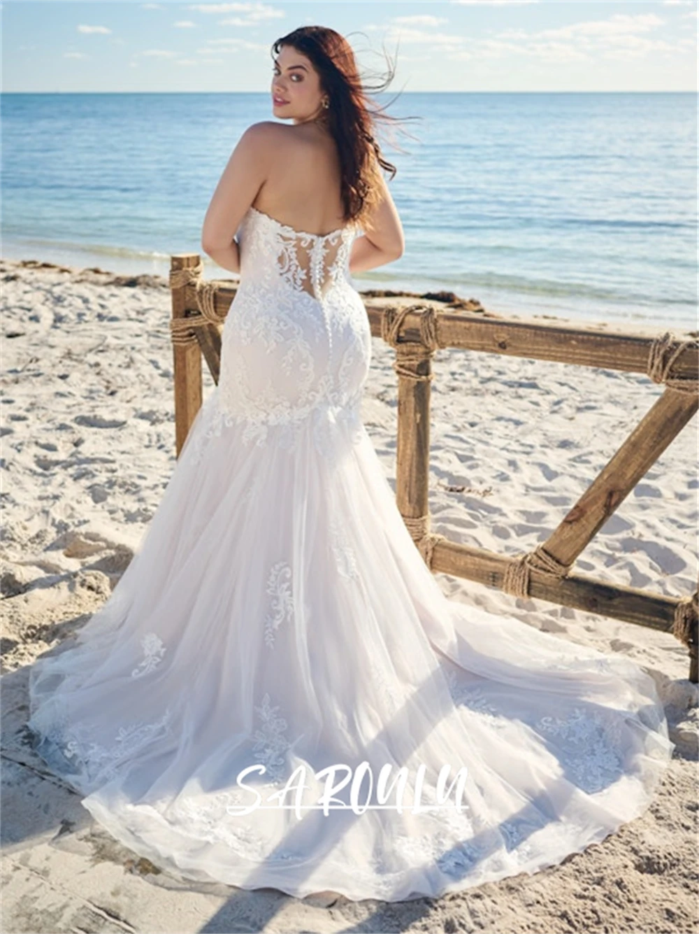 Plus Size Bridal Dress With Lace and A Sweetheart Neckline, Customizable Mermaid Bride Dresses, Sleeveless, Court Train Bridal