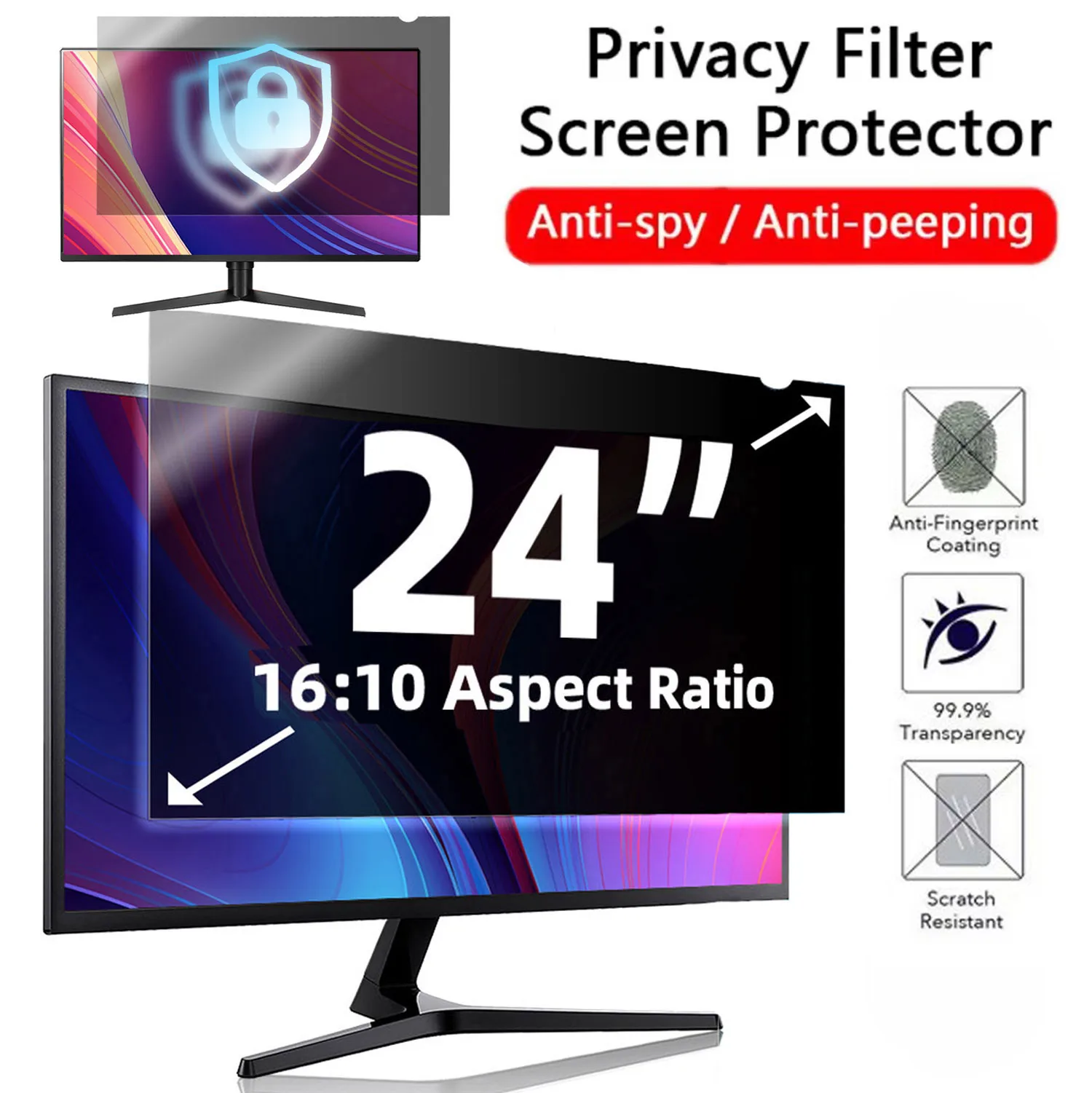 24 Inch Computer Privacy Screen Filter 16:10 Widescreen Removable PC 24