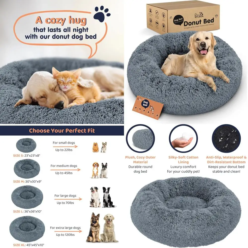 

X-Large Dark Grey Donut Dog Bed - Ultra Plush, Calming Design for Anxiety Relief & Premium Comfort