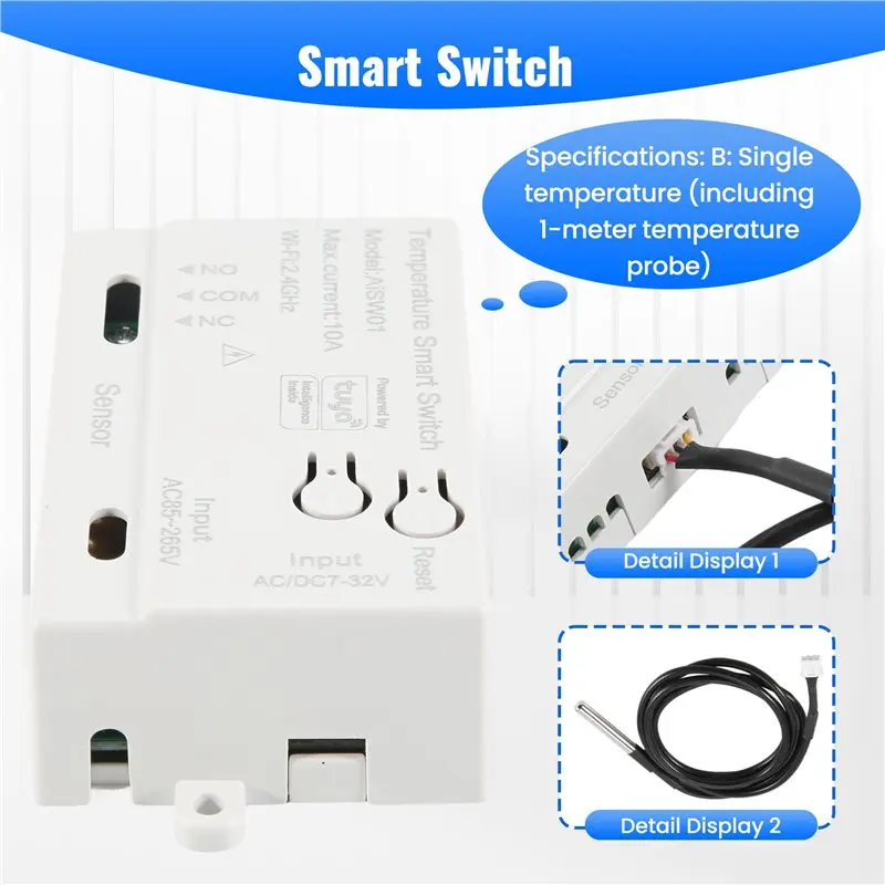ABXF-Tuya Wifi Temperature Switch Sensor 2.4G Wifi Temperature Switch Sensor Smart Switch With 1M Temperature Probe