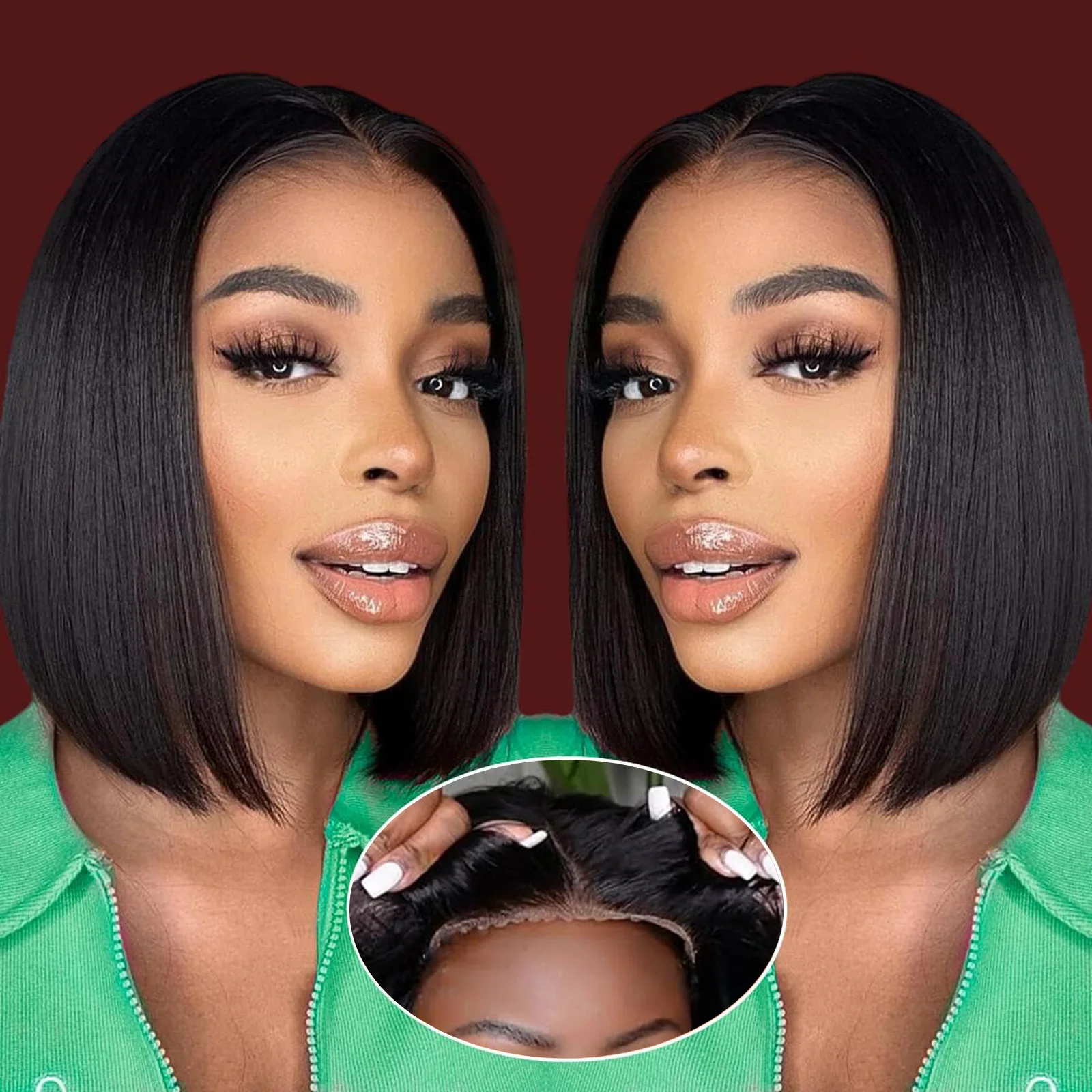 Wig Bob pendek Wig tanpa lem rambut manusia pra pencabutan sebelum dipotong 5x5 HD Wig penutupan renda siap untuk memakai Wig lurus tulang Frontal renda