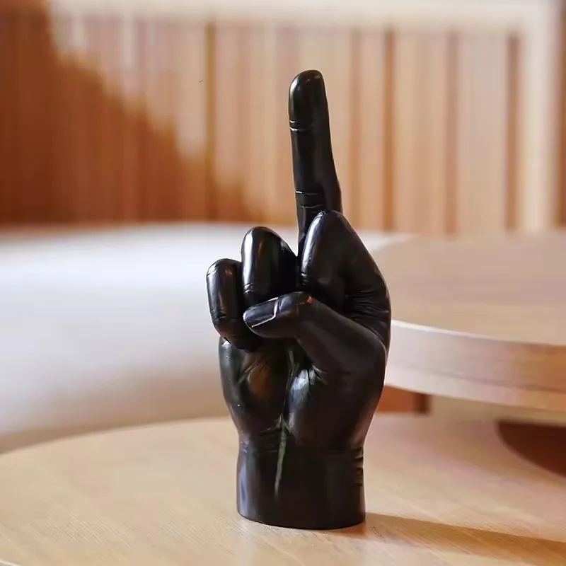 Middle Finger Hand Gesture Statue Modern Art Black Gold Silver Hand Resin Figurine Finger Model for Home Room Decor