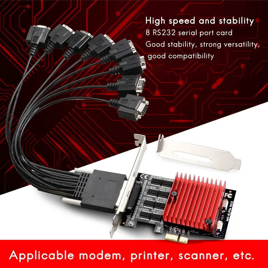 VO-PCIE-8포트 RS232 확장 카드 PCI-E 8포트 DB9 직렬 카드 8칩셋 PCI-Express 제어 카드