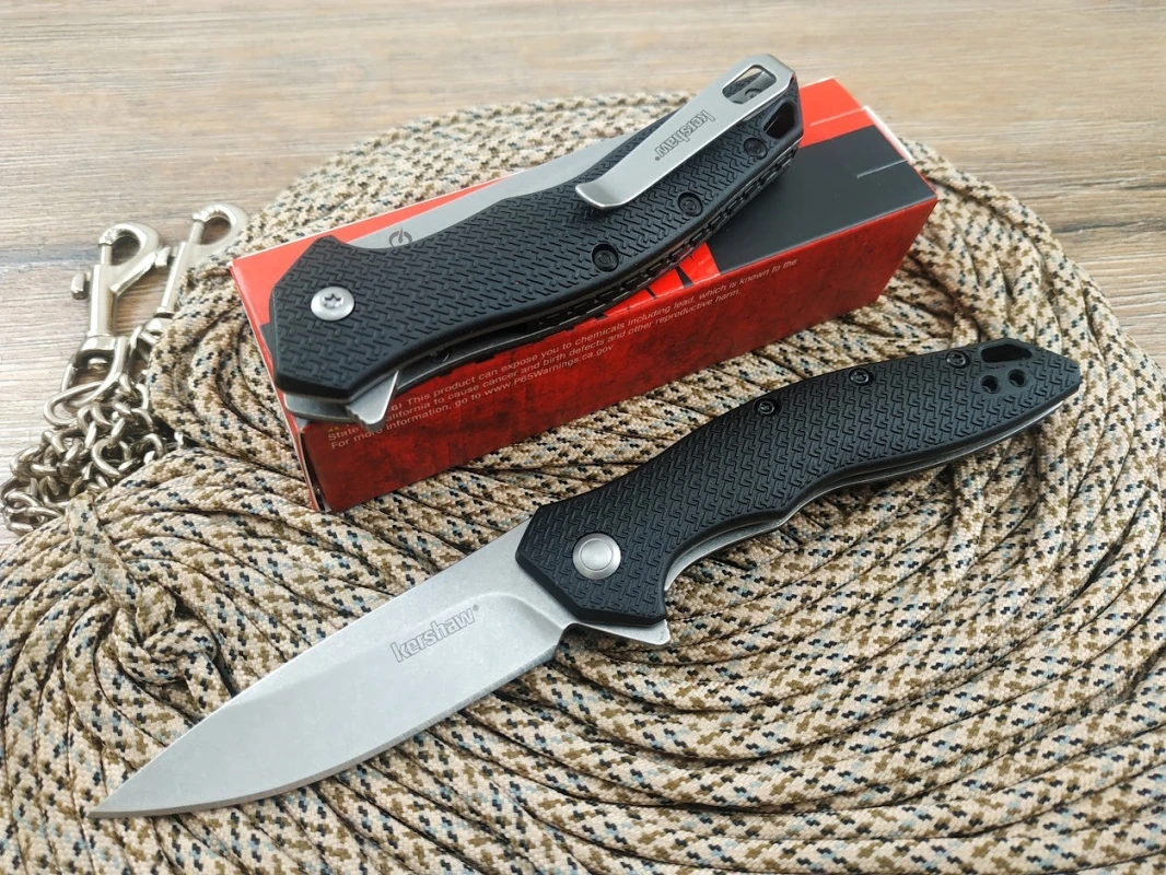 KS 1845 Shoreline Folding Knife Flipper Assisted Folder 8Cr13 Blade Nylon Handle Outdoor Everyday Carry Self Defense EDC Knives