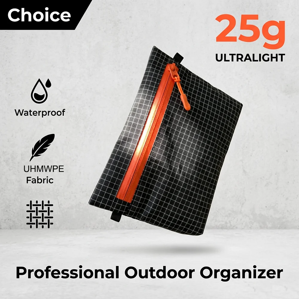 25g Ultralight Hiking Pouch UHMWPE YKK Zipper Outdoor Organizer For Camping Travel Gear First Aid Passport Water-repellent